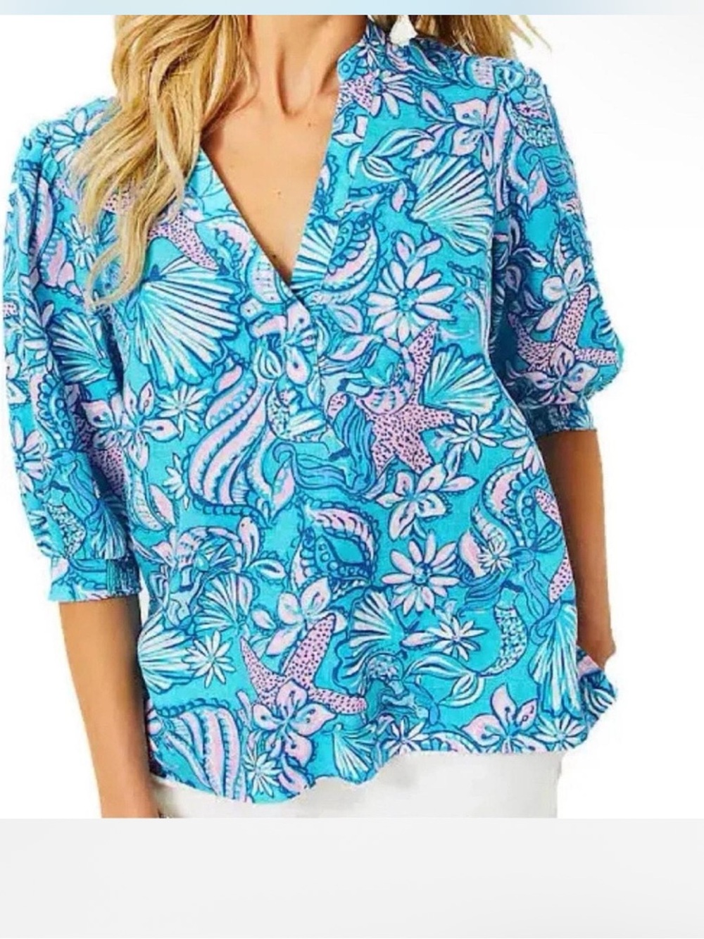 Mialeigh Elbow Sleeve Top - Amalfi Blue Sound the Sirens Size 14 NWT